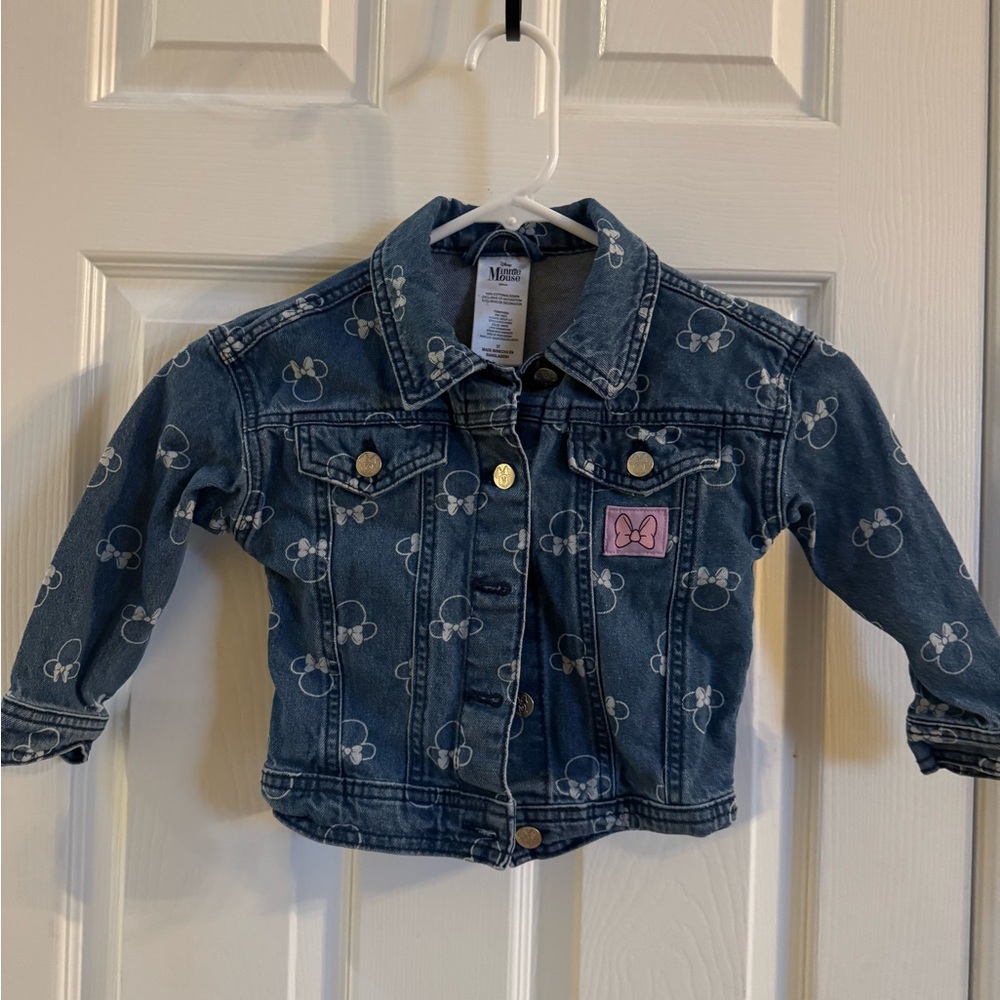 Disney Denim Jean Jacket with Minnie Print and Pink Bow Patch